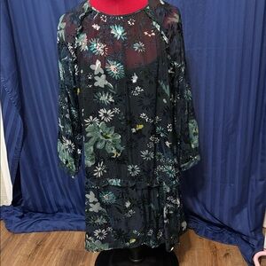 LOFT Sheer Dress with Blue and Green Floral Design